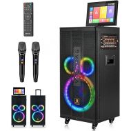 Professional Karaoke Machine with Lyrics Display Screen for Adults, Portable Bluetooth Karaoke PA Speaker System with 2 UHF Wireless Microphones Built in 14.1