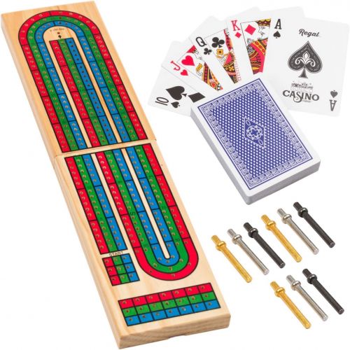 [아마존베스트]Regal Games Wooden Cribbage Board Game with Metal Pegs and a Standard Deck of Playing Cards