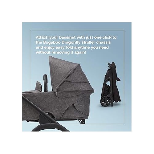  Bugaboo Dragonfly City Stroller with Full-Size Baby Bassinet and Toddler Seat, One Hand Easy Fold in Any Position, Full Suspension, Large Basket, Graphite Chassis and Grey Melange Sun Canopy