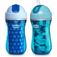 Chicco Insulated Flip-Top Straw Spill Free Baby Sippy Cup, 12 Months+, Blue/Teal, 9 Ounce (Pack of 2)
