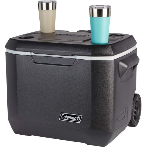 콜맨 Coleman Rolling Cooler | 50 Quart Xtreme 5 Day Cooler with Wheels | Wheeled Hard Cooler Keeps Ice Up to 5 Days, Black