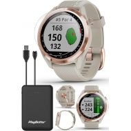 Garmin Approach S42 (Rose Gold/Light Sand) Womens Golf GPS Watch Power Bundle with PlayBetter Portable Charger & HD Tempered Glass Screen Protector Pack - Stylish Golfing Smartwatc