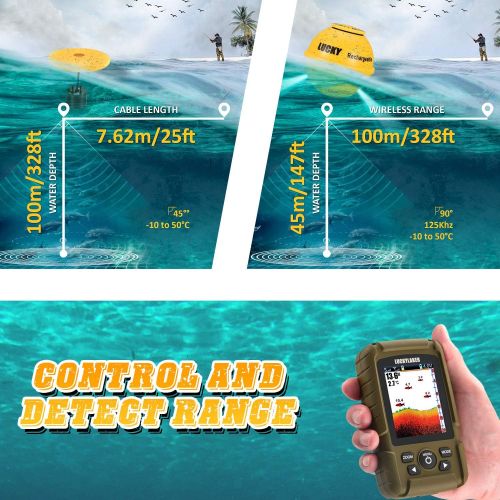  LUCKY Wireless Handheld Fish Finders Boat Wired Transducer Fishing Finder Sensor Sonar Waterproof Portable Depth Finders for Ice Fishing Sea Fishing Kayak