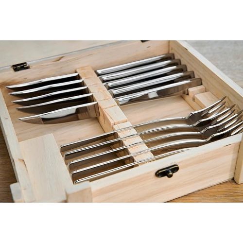  Zwilling 07150-359-0 Steak Cutlery Set in Rustic Wooden Box, Stainless Steel, 12 Pieces.