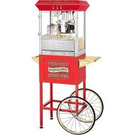 Great Northern Popcorn Perfect Popper Popcorn Machine with Cart and Stainless-Steel Kettle, Warming Light, and Accessories, 10oz, Red