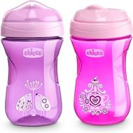 Chicco Rim Spout Trainer Spill Free Bite Poof Rim Baby Sippy Cup 9oz, Pink/Purple, 9m+ (2pk)