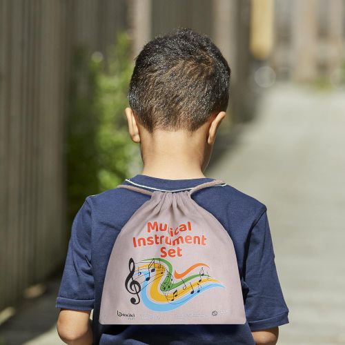  [아마존베스트]Boxiki kids Musical Instrument Set 16 PCS | Rhythm & Music Education Toys for Kids | Clave Sticks, Shakers, Tambourine, Wrist Bells & Maracas for Kids | Natural Toys with Carrying