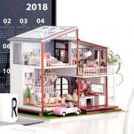 Spilay DIY Miniature Dollhouse Wooden Furniture Kit,Handmade Mini Modern Large Villa Model with LED Light&Music Box ,1:24 Scale Creative Doll House Toys for Children Gift(Slow Time