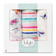 Lulujo Baby Set of 3 Deluxe Muslin Swaddle Blankets, Garden Friends, 47 x 47-Inch
