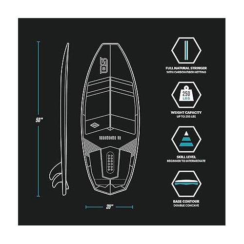  Driftsun Throwdown T2 Wakesurf Board - Length Custom Surf Style Wakesurfer, Quad Fin Set Included