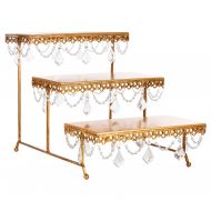 Amalfi Decor Anastasia 3 Tier Rectangular Serving Platter with Crystals, Metal Stacked Wedding Party Display, Pastry Cupcake Cake Stand, Perfect for Desserts and Appetizers (Gold)