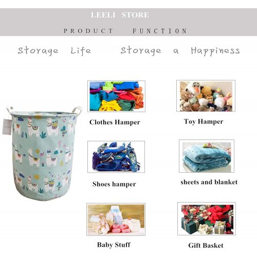  [아마존베스트]LEELI Laundry Hamper with Handles-Collapsible Canvas Basket for Storage Bin,Kids Room,Home Organizer,Nursery Storage,Baby Hamper,19.7×15.7 (Blue Llama)