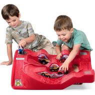 Simplay3 Monster City Extreme Wheels Monster Truck and Car Race Track Table - Red Portable 2 Sided Kids Play Table with 2 Monster Race Trucks - Made in USA