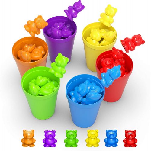  [아마존베스트]Gleeporte Rainbow Counting Bears With Matching Sorting Cups 150 Pcs Set JUMBO PACK + FREE Linking Cubes + FREE Counting Chips + FREE Storage Bag | STEM Educational Gift Toddler, Pre-School L