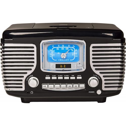 크로슬리 크로슬리 레트로 블루투스 라디오 Crosley CR612B-BK Corsair Tabletop AM/FM Bluetooth Radio with CD Player and Dual Alarm Clock, Black