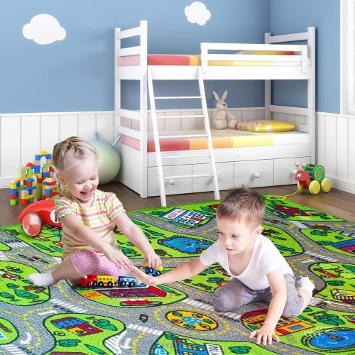  [아마존베스트]Toyvelt Kids Carpet Playmat Car Rug  City Life Educational Road Traffic Carpet Multi Color Play Mat - Large 60” X 32” Best Kids Rugs for Playroom & Kid Bedroom  for Ages 3 - 12 Y