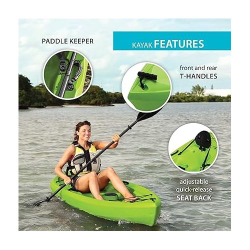 라이프타임 Lifetime Tioga Sit-On-Top Kayak with Paddle, Lime, 120