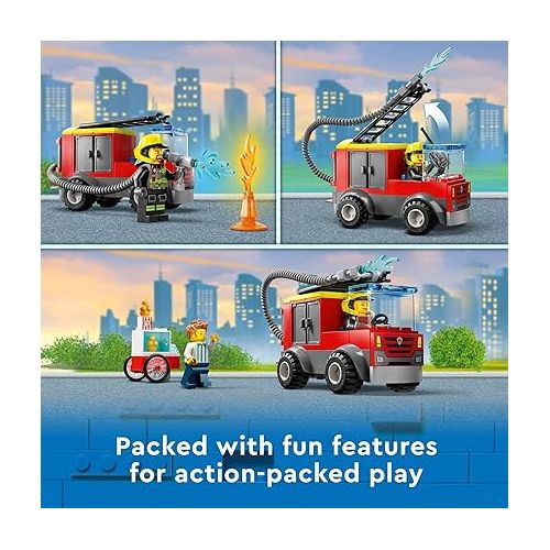  Lego City Fire Station and Fire Engine 60375, Pretend Play Fire Station with Firefighter Minifigures, Educational Vehicle Toys for Kids Boys Girls Age 4+