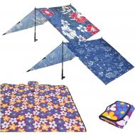 Beach Sun Shade Pack | Set of 2 Lightweight Tarp Tents and 1 Outdoor Picnic Blanket | Portable Tents for Family | Sun Canopy Tent | Summer Tent Waterproof Blanket Mat