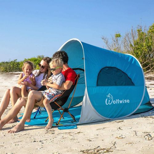  [아마존베스트]WolfWise UPF 50+ Easy Pop Up 3-4 Person Beach Tent Sport Umbrella Instant Sun Shelter Tent Sun Shade Baby Canopy
