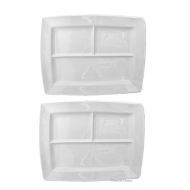 American Chateau Set of 2 Large White Porcelain Divided 14 x 11 Fondue Plates Platters Trays