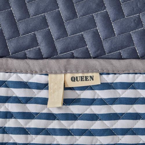  [아마존베스트]Uozzi Bedding 2 Piece Reversible Twin Quilt Set Blue Gray Soft Microfiber with White Triangles Lightweight Men Teen 68x86 in Coverlet Bedspread for All Season