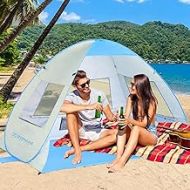 ZOMAKE Instant Beach Tent 3 - 4 Person, Pop Up Sun Shelter Easy Setup Portable Sun Shade Tent with SPF 50+ UV Protection for Kids Family