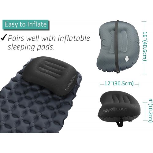 트렉 Trekology Ultralight Inflatable Camping Travel Pillow - ALUFT 2.0 Compressible, Compact, Comfortable, Ergonomic Inflating Pillows for Neck & Lumbar Support While Camp, Hiking, Back