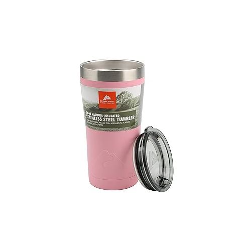  Ozark Trail Insulated Double Wall Stainless Steel 20 Ounce Pink Tumbler Cup Cold/Hot Drinks Locking Leakproof Lid Anti-Skid Bottom Sweat-Free Design