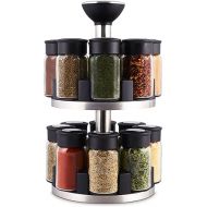 Cole & Mason Brixham 16 Jar Carousel - Spice Rack with Spice Jars Included - Rotating & Spinning Spice Carousel - Two-Tier Spice Organizer - Hand Wash - Silver, Medium