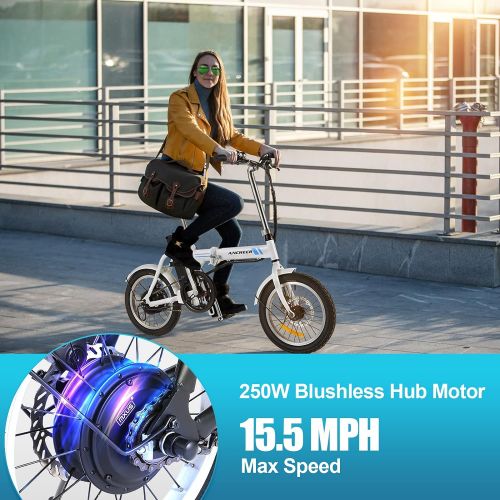  ANCHEER Folding Electric Bicycles, 16 inch Electric Bike with 8Ah Removable Battery, 15-30 Miles Range Power Assist City Ebikes for Adults