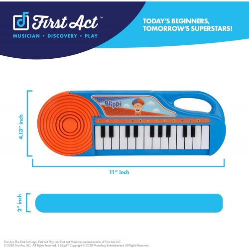  [아마존베스트]First Act Blippi Toy Keyboard, 11 Inch - 23 Keys, Fun Blue Portable Keyboard for Beginners, Preschoolers and Toddlers  Musical Instruments for Kids