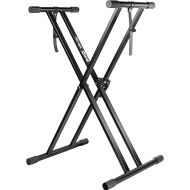 RockJam Xfinity Heavy-Duty, Double-X, Pre-Assembled, Infinitely Adjustable Piano Keyboard Stand with Locking Straps, Black