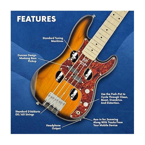  Traveler Guitar, 4-String Bass Guitar, Right, Sunburst (TB4P SB MP)