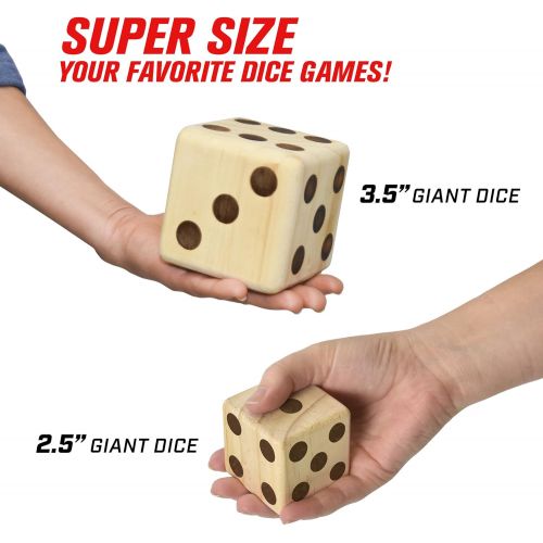  GoSports Giant Wooden Playing Dice Set with Bonus Rollzee and Farkle Scoreboard - Includes 6 Dice, Dry-Erase Scoreboard and Canvas Carrying Bag (Choose 2.5inch Dice or 3.5inch Dice