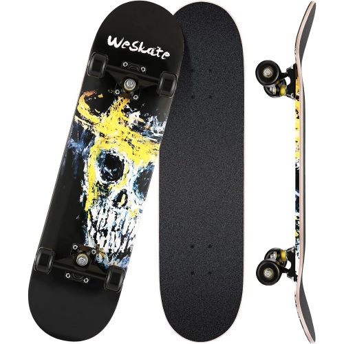  WeSkate Beginner Skateboards for Teens 80x20 Complete Standard Skateboard for Girls Boys, 8 Layer Canadian Maple Double Kick Concave Cruiser Trick Skate Borad for Kids Youth Adults