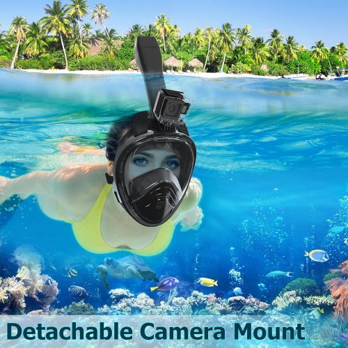  Relity Full Face Snorkel Mask with Upgraded Breathing System, Foldable 180° Panoramic View Anti-Leak Anti-Fog Snorkeling Gear for Adults with Detacha