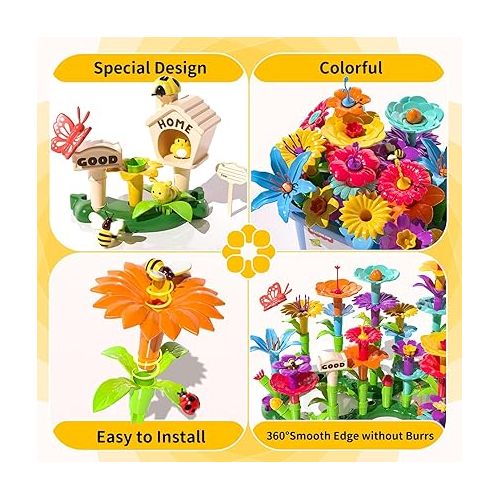  TEMI 138 PCS Educational STEM Toy and Preschool Garden Play Set for Kids Age 3-7, Flower Stacking Toys for Boys and Girls