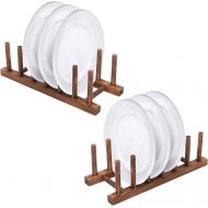 MyGift 6 Slot Wood Dish Racks, Kitchen Countertop Plate Drainers, Set of 2, Dark Brown