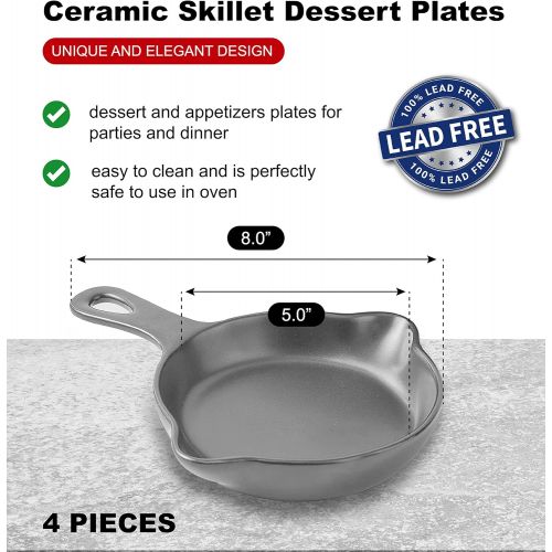  [아마존베스트]Bruntmor 5 Matte Black Elegant Round Ceramic Skillet Dessert Plates, Stackable Set of 4 Dessert and Appetizers Plates, for Parties, Dinner - Black