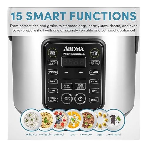  Aroma Housewares ARC-5200SB 2O2O Model Rice & Grain Cooker, Saute, Slow Cook, Steam, Stew, Oatmeal, Risotto, Soup, 20 Cup 10 Cup uncooked, Stainless Steel