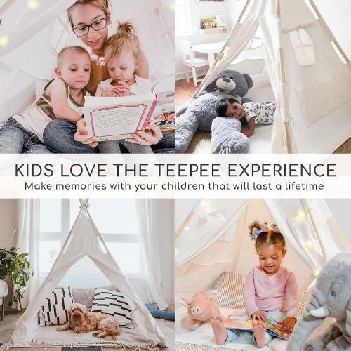  [아마존베스트]TazzToys Kids Teepee Tent for Kids with Fairy Lights +Waterproof Base + Feathers - Quality & Safety Certified