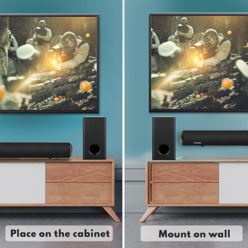  Wohome Sound Bars for TV with Subwoofer, 28-INCH 120W Ultra Slim Surround Soundbar Speakers System with Wireless Bluetooth 5.0 HDMI-ARC Optical RCA USB AUX Input, Works with 4K & H