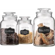 Leraze Glass Canister Set for Kitchen or Bathroom, Apothecary Glass Food Storage Jars with Airtight Lid and Chalkboard Labels - Set of 3 Cookie and Candy Jars, Storage Containers