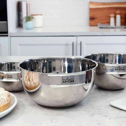  All-Clad MBSET Stainless Steel Dishwasher Safe Mixing Bowls Set Kitchen Accessorie, 3-Piece, Silver