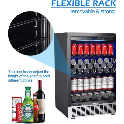  AAOBOSI 24 Inch Beverage Cooler, 164 Cans Freestanding and Built-in Beverage Refrigerator with Advanced Cooling System, Adjustable Shelf, Energy Saving, Ideal for Soda, Water, Beer