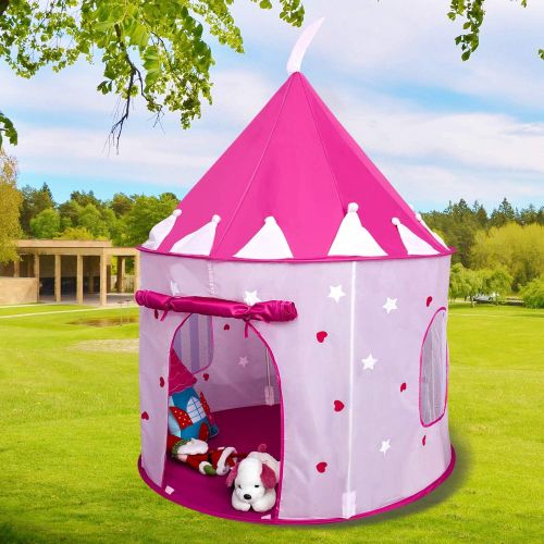  [아마존베스트]Rettebovon Princess Castle Play Tent with Glow in The Dark Stars Foldable Pop Up Pink Play Tent/House Toy for Indoor Kids Tent & Outdoor Children Tent Girls Gifts