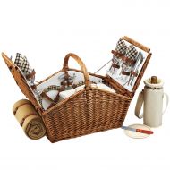 Picnic at Ascot Huntsman English-Style Willow Picnic Basket with Service for 4 and Blanket - London Plaid