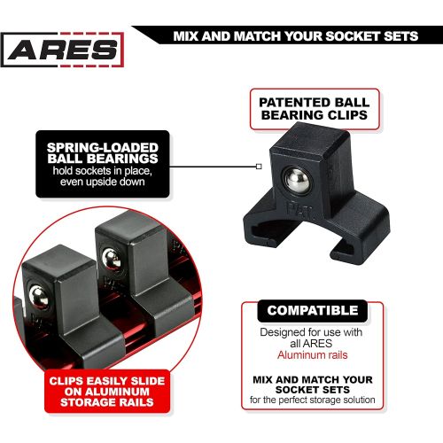  ARES 70203-1/2-Inch Drive Red Aluminum Socket Organizer - Store up to 16 Sockets and Keep Your Tool Box Organized - Sockets Will Not Fall Off this Rail