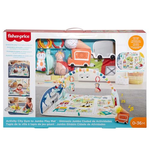  Fisher-Price Activity City Gym to Jumbo Playmat, Infant to Toddler Activity Gym with Music, Lights, Vehicle Toys and Extra-Large Playmat